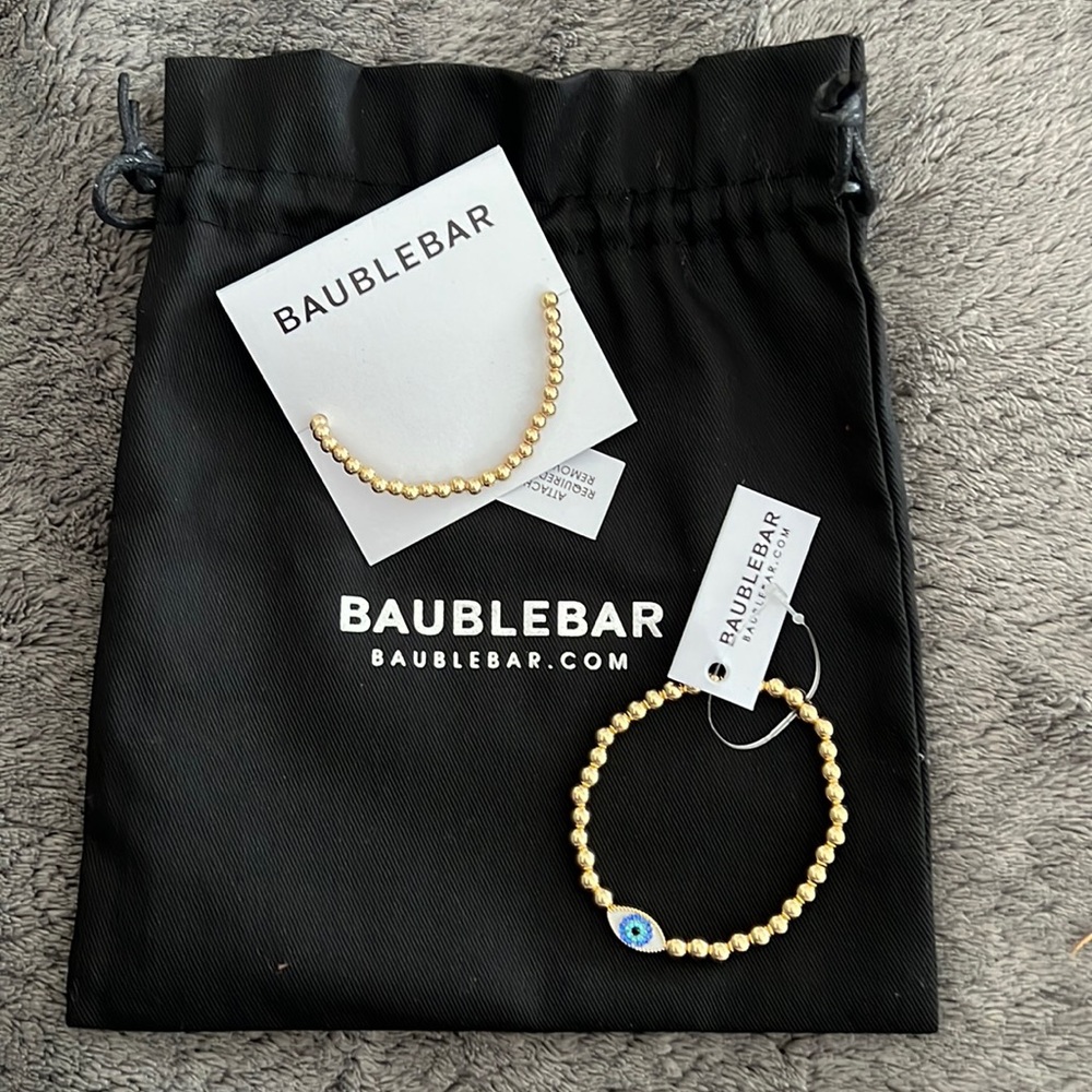 NWT Baublebar 2 bracelets gold - one plain, one with eye